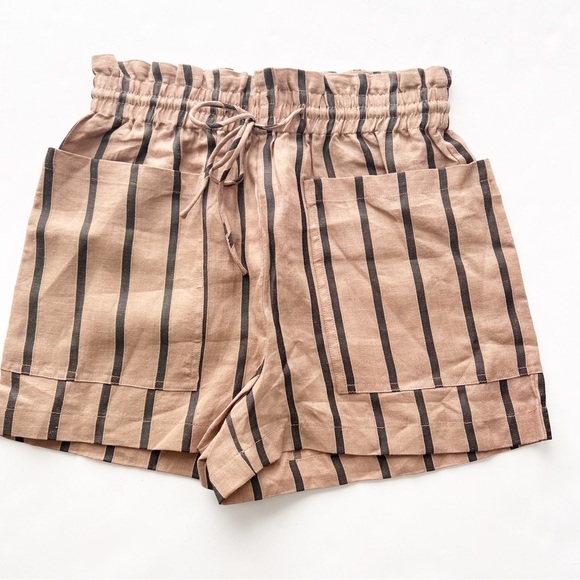 2/25 Mango Ramie-Blend Striped Shorts Striped New high waisted - Picture 2 of 7